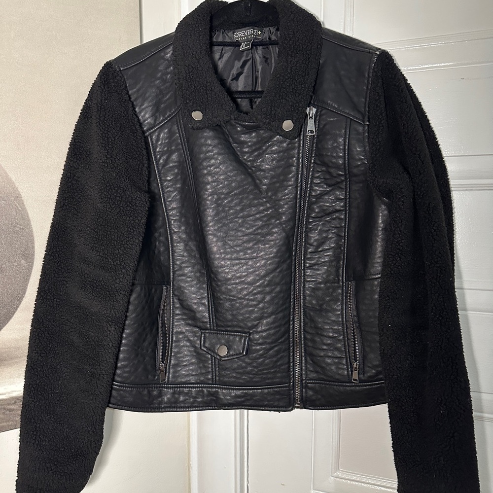 Faux Black Leather Jacket - Forever 21 Plus +